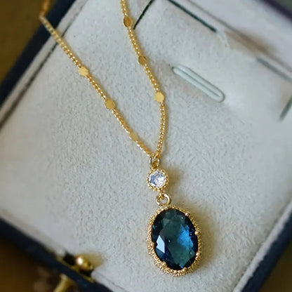 Gold Sapphire Oval Pendant Necklace Jula Jewelry