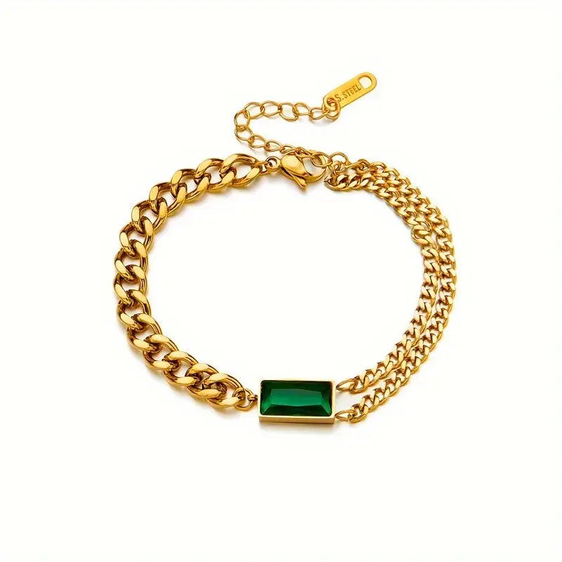 Gold Emerald Chain Bar Bracelet Jula Jewelry