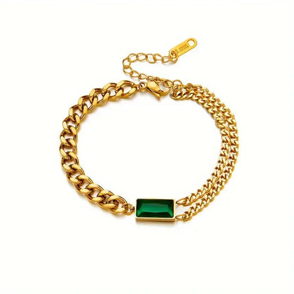 Gold Emerald Chain Bar Bracelet Jula Jewelry