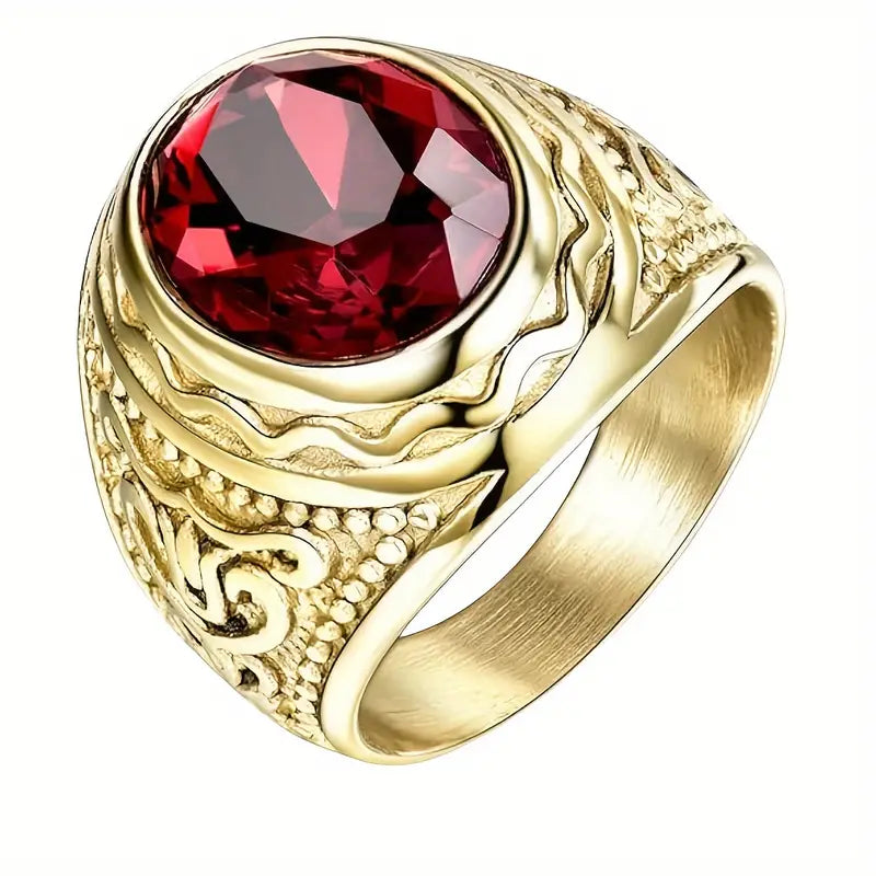 Gold Ruby Inscribed Ring Jula Jewelry