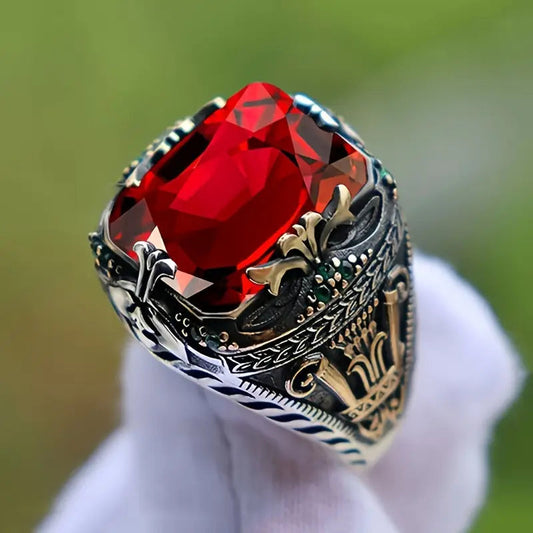 Ornate Ruby Silver Signet Ring Jula Jewelry