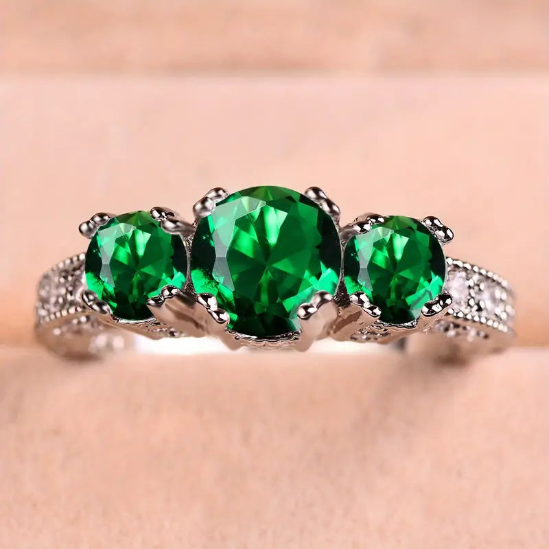 Silver Emerald Trio-Stone Ring Jula Jewelry
