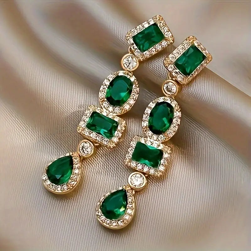 Gold and Emerald Multi-Shape Dangle Earrings Jula Jewelry