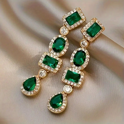 Gold and Emerald Multi-Shape Dangle Earrings Jula Jewelry