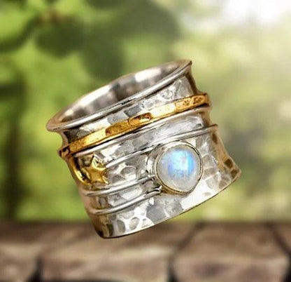 Star and Moon Moonstone Spinning Ring Jula Jewelry