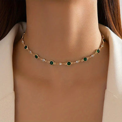 Gold Emerald Station Pendant Necklace Jula Jewelry