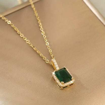 Emerald Gold Rectangular Halo Necklace Jula Jewelry
