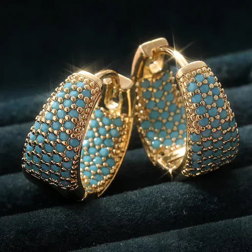 Golden-Tone Turquoise Beaded Loop Earrings Jula Jewelry