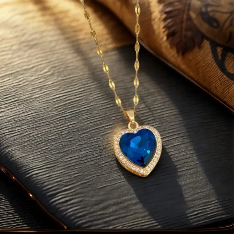 Golden Sapphire Heart Pendant Necklace Jula Jewelry