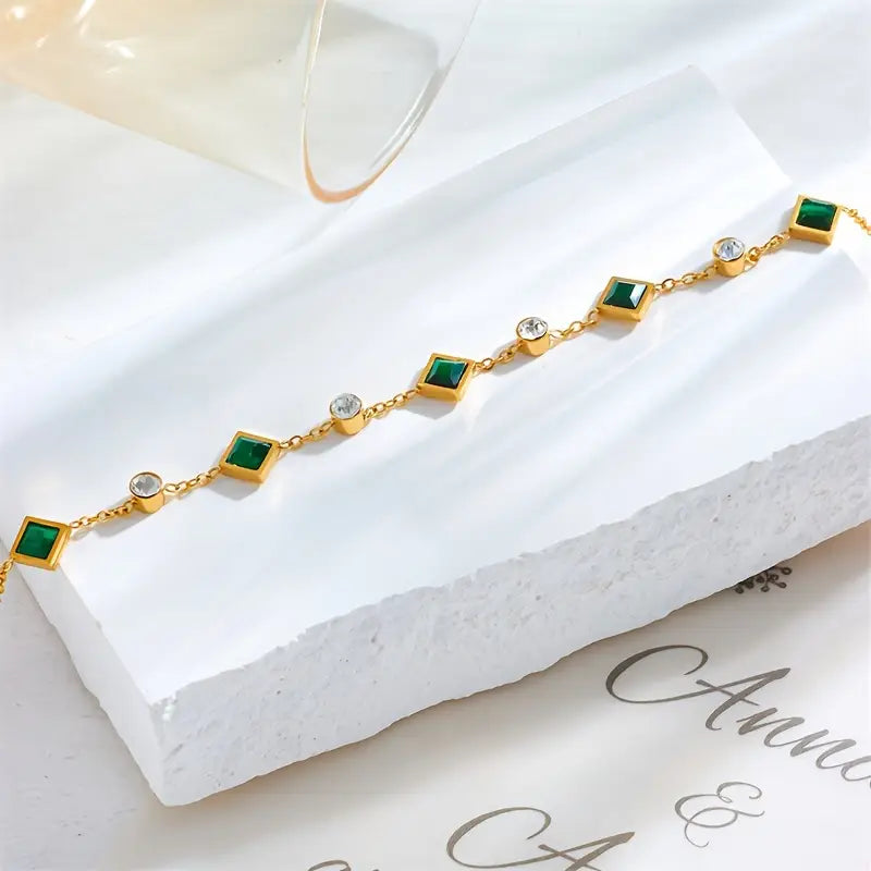 Emerald Gold Station Bracelet Jula Jewelry