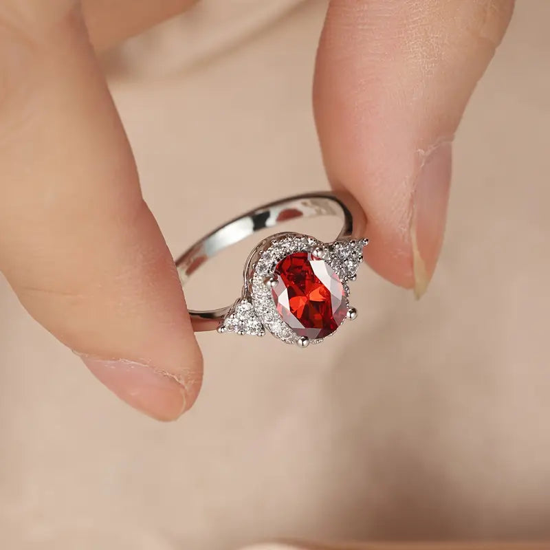 Silver Ruby Circle Ring Jula Jewelry