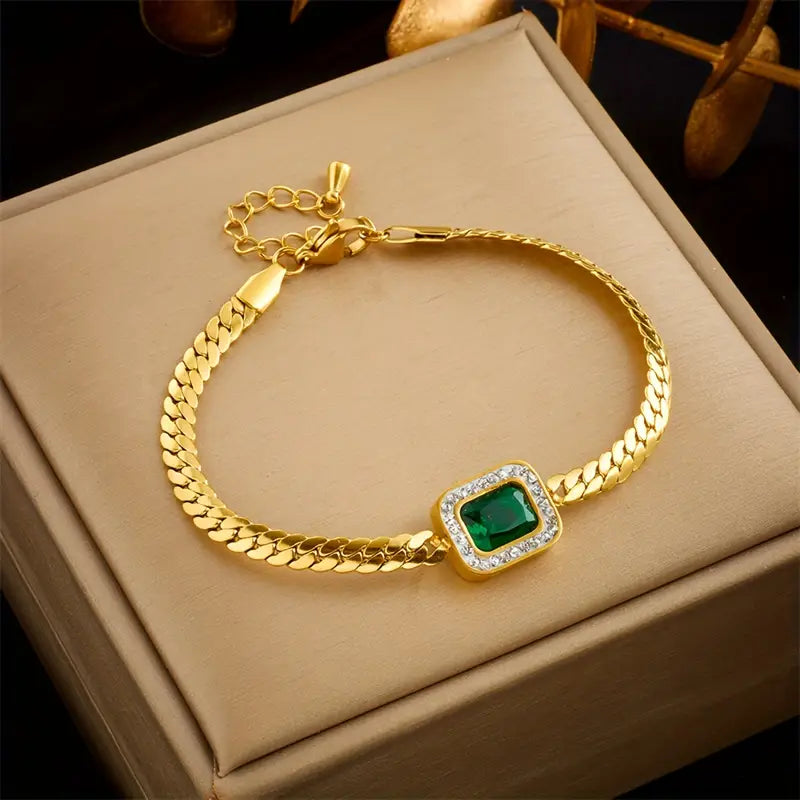 Emerald Gold Chain Bracelet Jula Jewelry