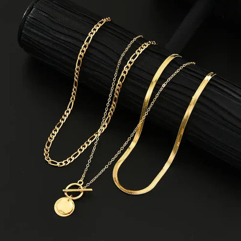 Savira Textured Coin Layered Pendant Necklace Jula Jewelry