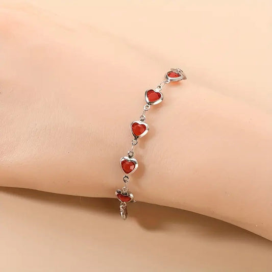 Silver Ruby Heart Link Bracelet Jula Jewelry