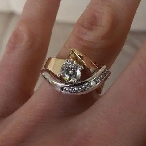Vintage Irregular Gold & Silver Cubic Zirconia Ring Jula Jewelry