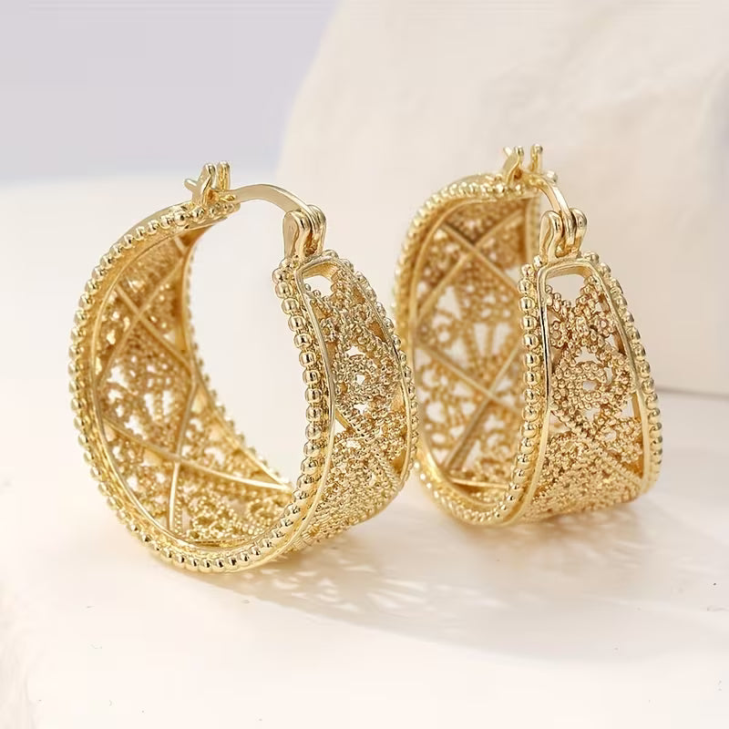 Bohemian Gold Floral Hoop Earrings Jula Jewelry