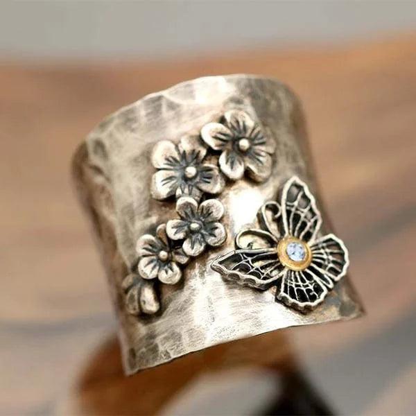 Butterfly Flower Bee Wide Band Ring Jula Jewelry