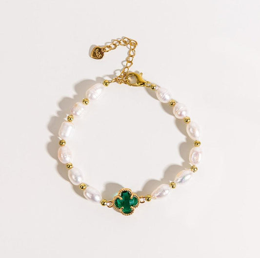 Emerald Clover Leaf Bead Bracelet Jula Jewelry