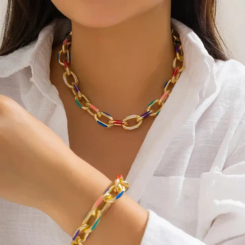 Vibrant Link Bracelet and Necklace Set Jula Jewelry