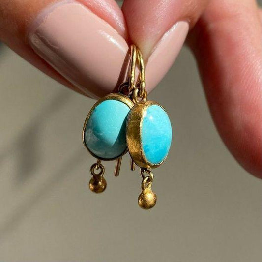 Vintage Blue Stone Gold Earrings Jula Jewelry