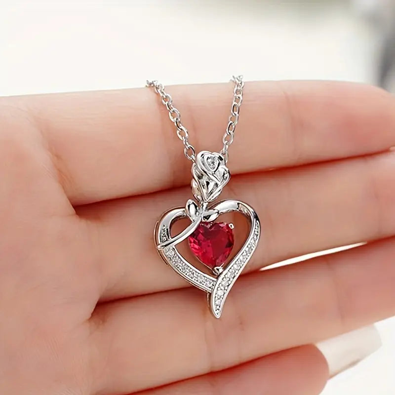Silver Ruby Heart Pendant Necklace -> Silver Ruby Heart Charm Necklace Jula Jewelry