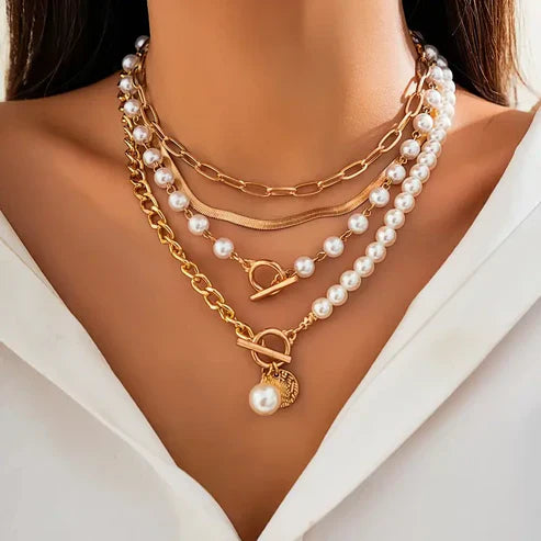 Vintage Pearl and Gold Serpent Chain Necklace Set Jula Jewelry