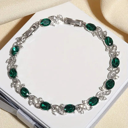 Silver Emerald Vintage Chain Bracelet Jula Jewelry