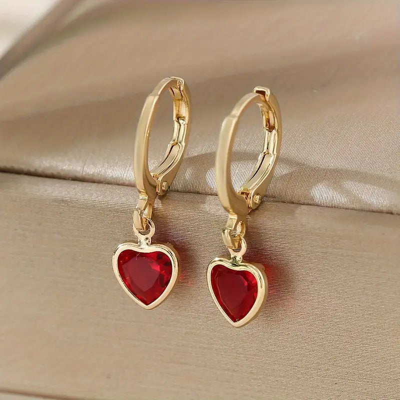 Gold Ruby Heart Dangle Earrings Jula Jewelry