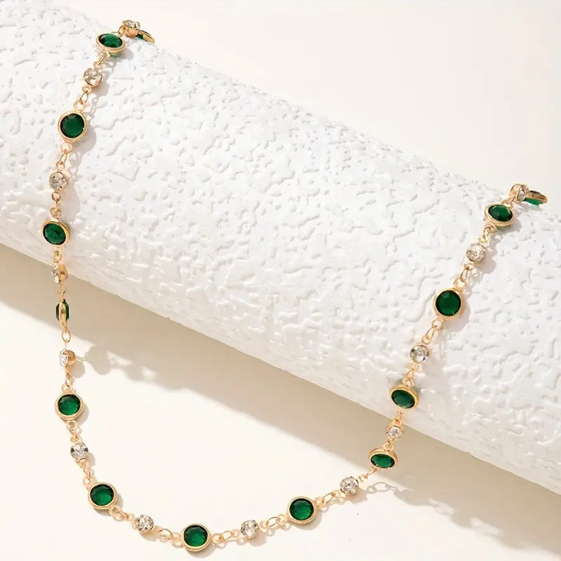 Gold Emerald Station Pendant Necklace Jula Jewelry