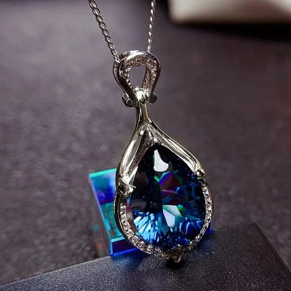 Silver Sapphire Teardrop Pendant Necklace Jula Jewelry