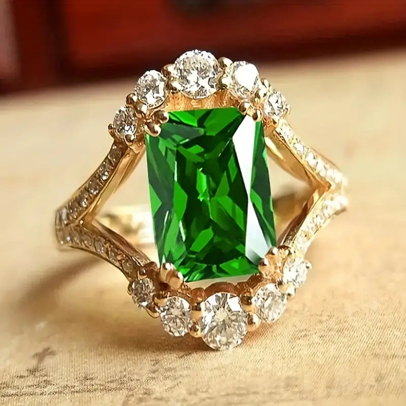 Emerald Gold Halo Ring Jula Jewelry