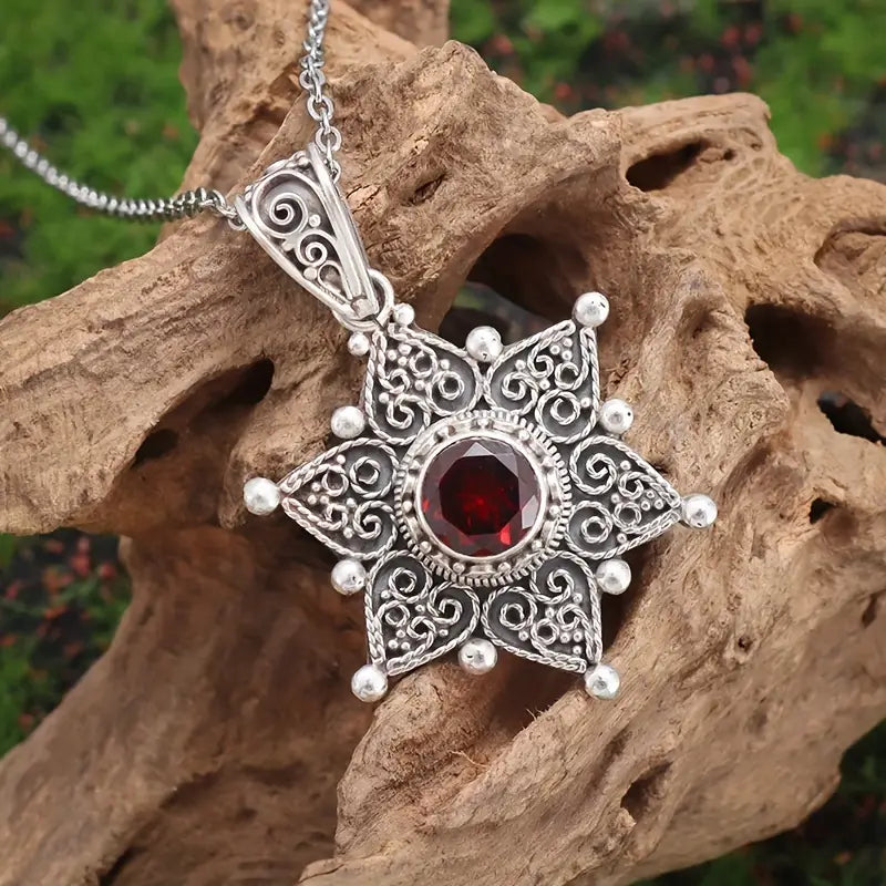Silver Ruby Star Charm Necklace Jula Jewelry