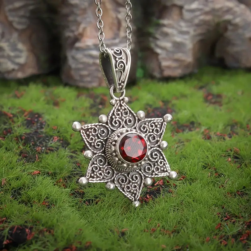Silver Ruby Star Charm Necklace Jula Jewelry