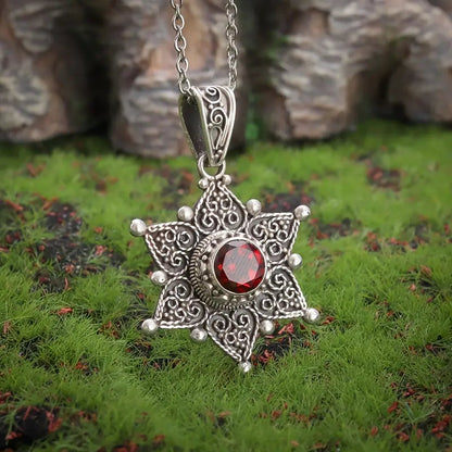 Silver Ruby Star Charm Necklace Jula Jewelry