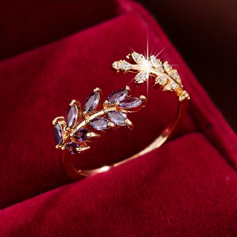 Golden Amethyst Leaf Band Jula Jewelry