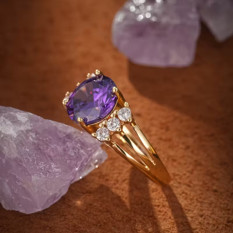 Amethyst Gold Split Shank Ring Jula Jewelry