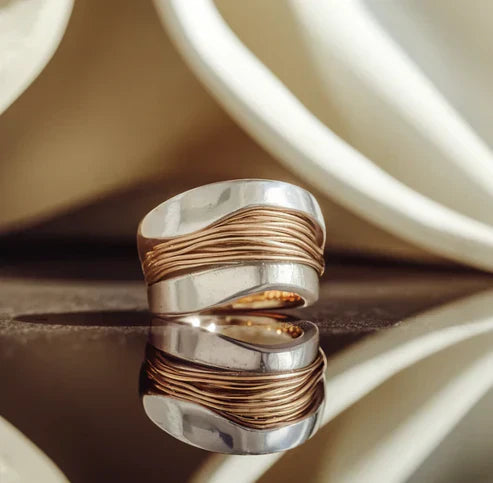 Silver and Gold Thread Ring Jula Jewelry