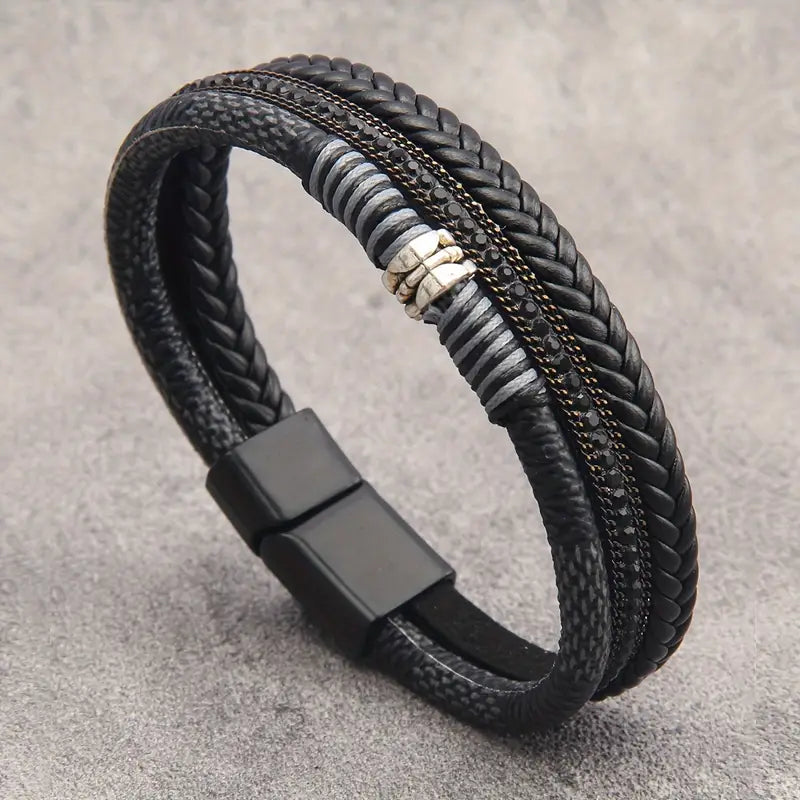 Lux Layered Braided Faux Leather Magnetic Bracelet Jula Jewelry