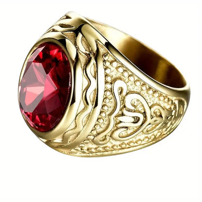 Gold Ruby Inscribed Ring Jula Jewelry