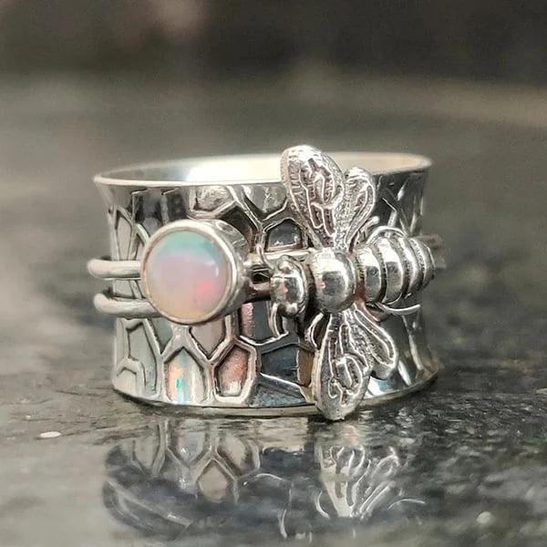 Bee Gemstone Meditation Spinner Band Jula Jewelry
