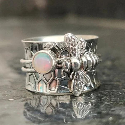 Bee Gemstone Meditation Spinner Band Jula Jewelry