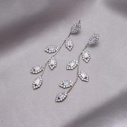 Zirconia Leaf Drop Earrings in Gold and Silver Jula Jewelry