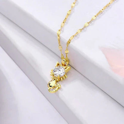 Gold-plated cat necklace with zirconia Jula Jewelry