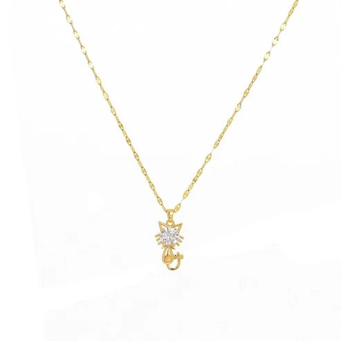 Gold-plated cat necklace with zirconia Jula Jewelry