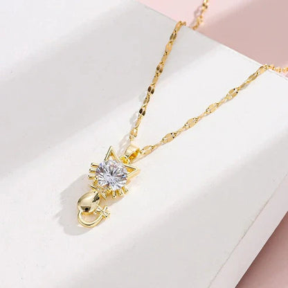 Gold-plated cat necklace with zirconia Jula Jewelry
