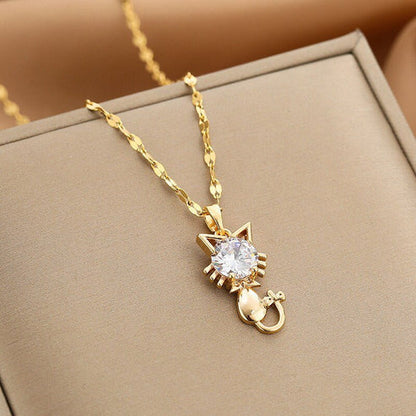 Gold-plated cat necklace with zirconia Jula Jewelry