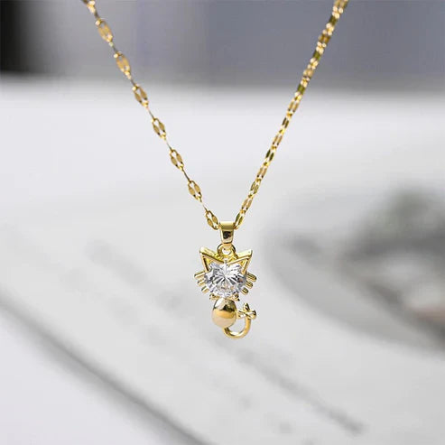Gold-plated cat necklace with zirconia Jula Jewelry