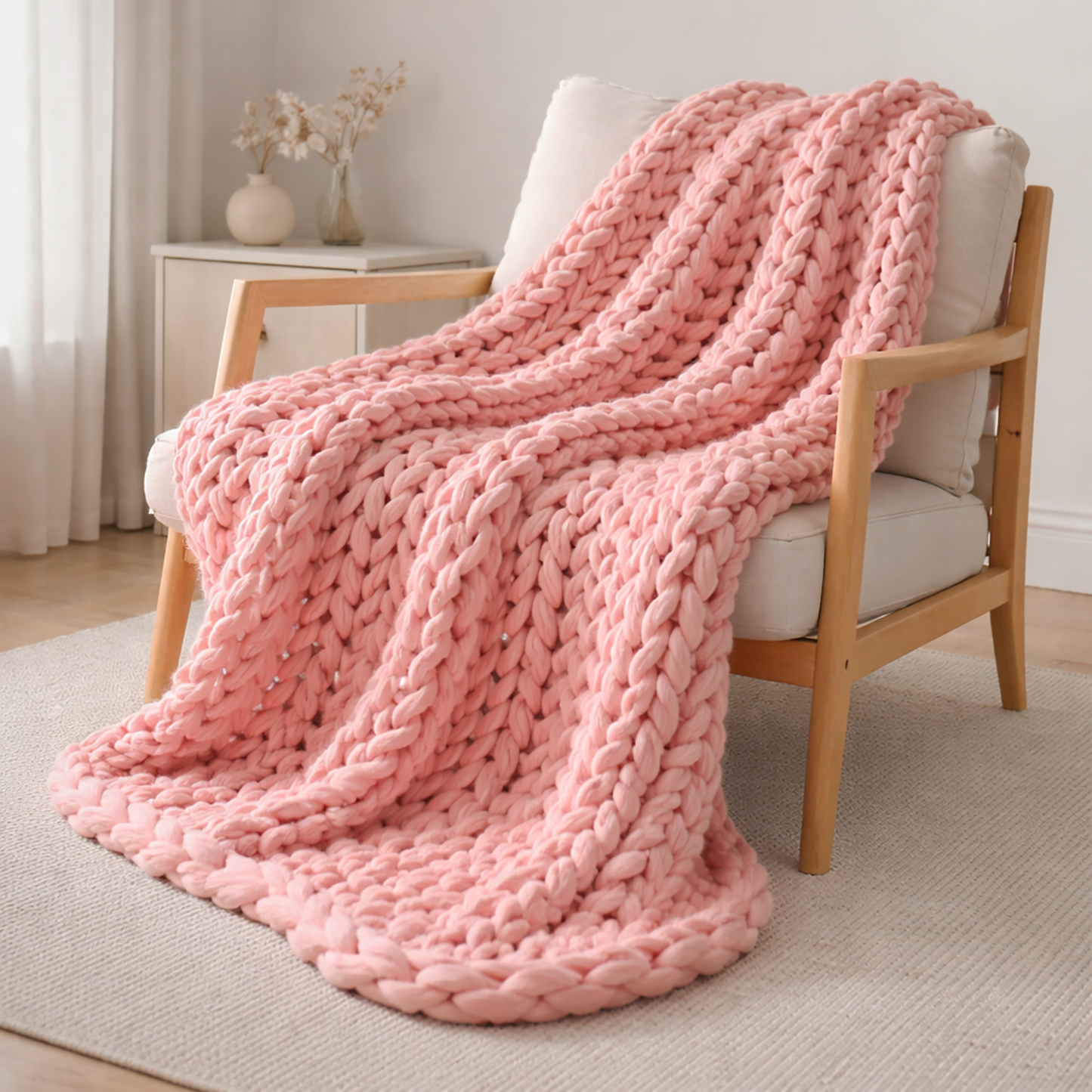 Chunky Knit Blanket Cozy Crochet Style Multi-Use for Home Garden SleepingPillow