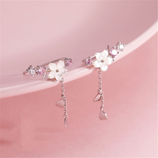 Floral earrings with rose stones in silver. Jula Jewelry