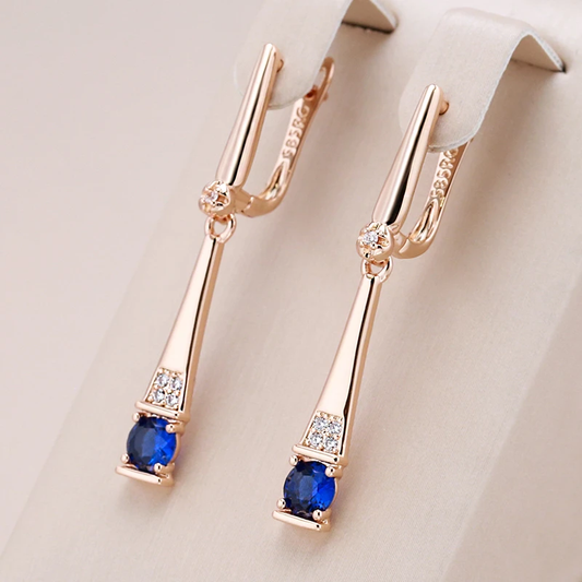 Blue Crystal Pendant Earrings in Golden Finish Jula Jewelry